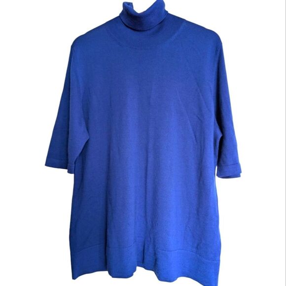 Marina Rinaldi 💯 Wool Cobalt Blue Turtleneck Sweater Size Large Short Sl - Picture 11 of 11